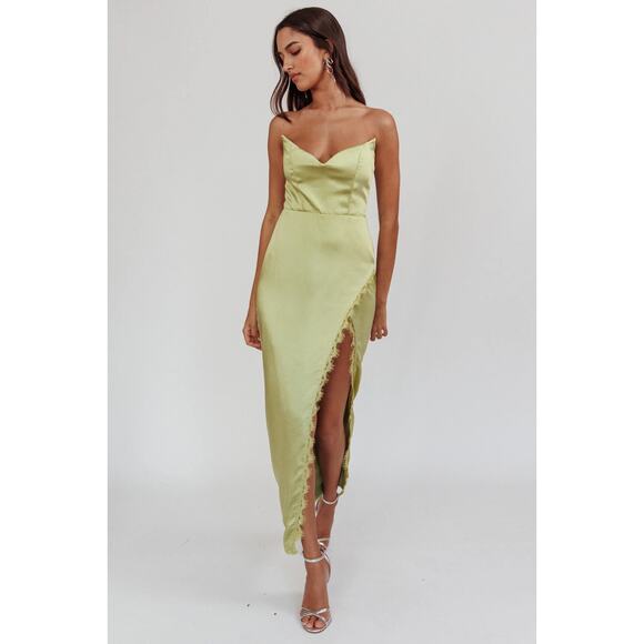 Selfie Leslie Winter Moon Strapless Lace Trim Midi Dress in Sage NWT Size XL - Picture 1 of 7